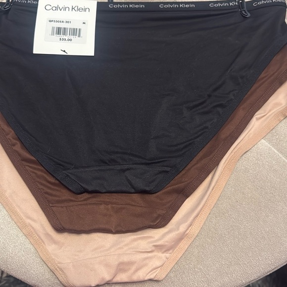 Calvin Klein nylon bikini panties, 3 pack, nude, brown and black, new - Picture 2 of 6